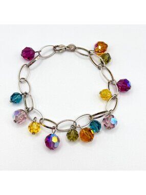 Emily Ray Sterling Silver Chain Bracelet With Swarovski Crystal Beads Multicolor